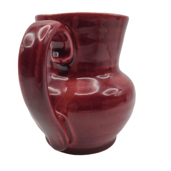Vintage Red Wing Pottery Normandy Maroon Creamer 40s USA Small Stoneware Pitcher - Picture 3 of 6
